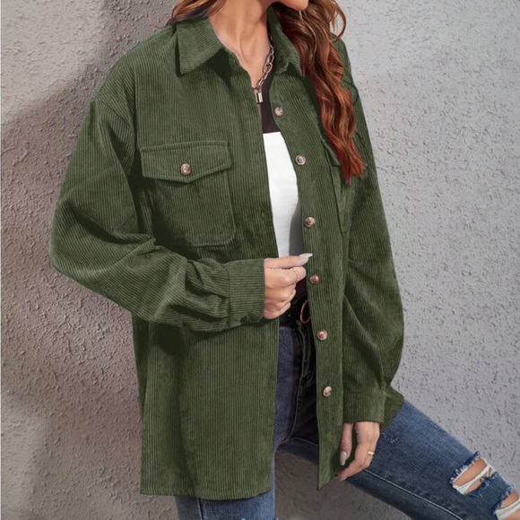 Boho green button down corduroy shirt - Picture 2 of 16